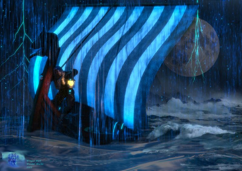 Viking Storm
Ulthbert was the last Survivor of an unsuccessful raid. Many of his men had been caught in an ambush of Scots and mercenary Welsh bowmen shooting from the clifftops near Orkney.  The rest succumbed to their injuries or to sickness on their retreat ,leaving him alone to man the longboat that had once carried 30 men. After weeks by himself, Ulthbert finally sighted home in the distance but a sudden storm threatened to dash his tiny ship against the rocks and only his skill will keep him alive.  
