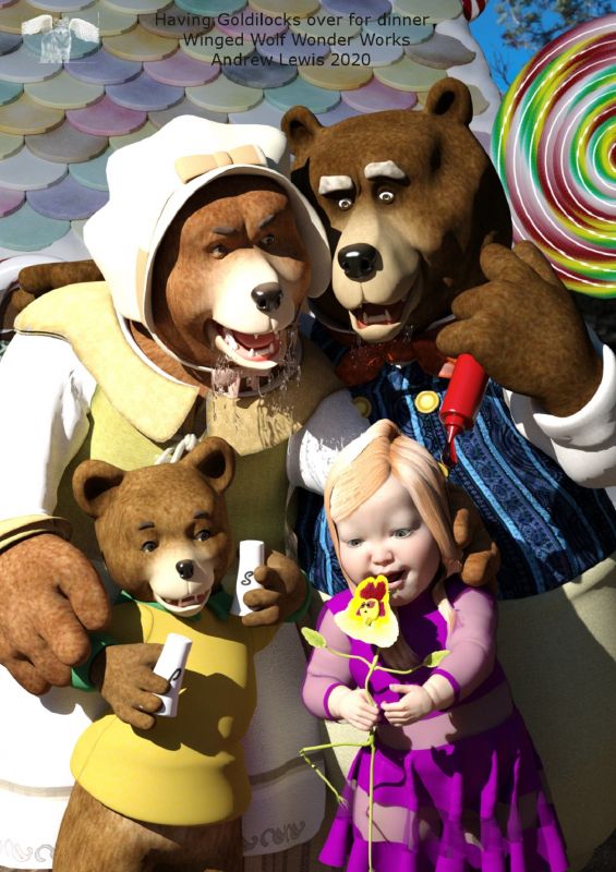 Having Goldilocks over for dinner
The three bears say they forgive Goldilocks for breaking into their house, breaking their furniture, eating their food and falling asleep in their beds while they were out. In fact, they asked her to come over for dinner some time.   Dinner is going to be pretty tasty
