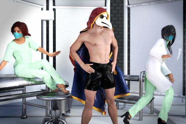 Sexy Plague Doctor
Oh yeah, the doctor is in.  
You call that a mask?  Let me show you *real* plague protection.


If anyone wants it, here's the mask!  (M4 but it fit G8)
https://www.sharecg.com/v/57155/gallery/21/DAZ-Studio/Plague-Doctor-Michael-4
now, I'm holding off on 3d printing one to wear grocery shopping
Keywords: spooky pinup halloween 2020 plague doctor