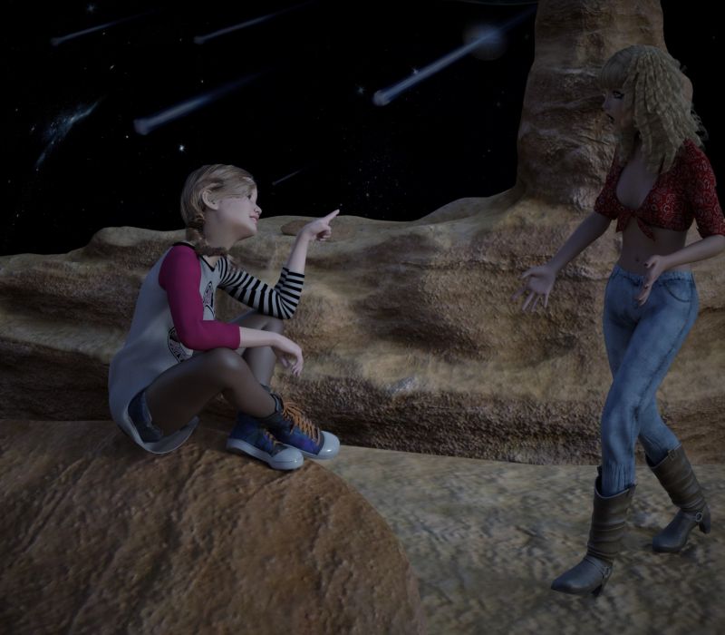 A Wish for Big Sis
There you are dummy, what are you doing?
Making a wish.
You can't wish on a falling star you idiot.
I'm not wishing on the star.
So what are you wishing for.
I'm wishing for it to land on you.
What?
Would you mind standing over there, just in case my wish does come true.

