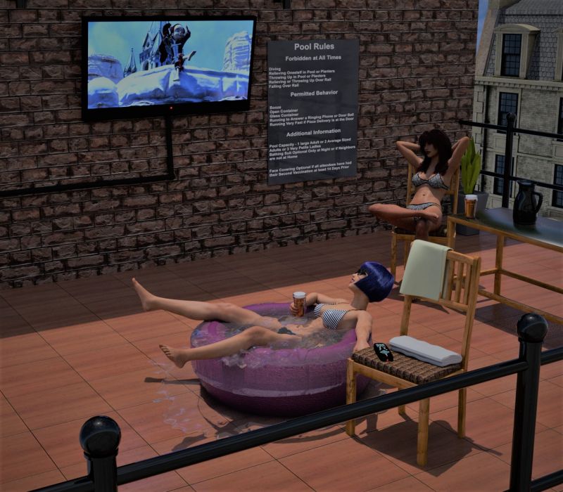 In the Summer Time
Would you like me to make room for you in the pool?
What! That would get my new bathing suit wet.
