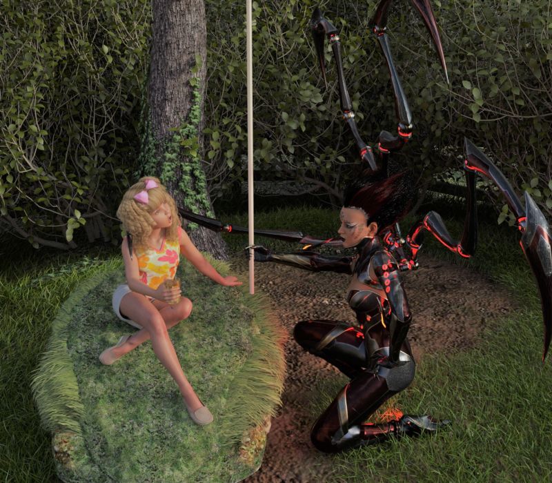 Little Miss
The little miss sat on the grass
having a cold lemonade in a glass
gliding down from above was a surprise
crazy legs herself looking her in the eyes
climb up my silk you succulent young deb
I'll take you for a spin in my new spun web
get a move on little girl the spider cried
mamma said never go webbing with strangers she replied

and on that final word the little miss ran away.
