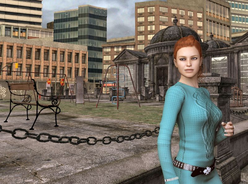 Don't go back...
a lot of tinkering to produce the suggestion of a story. New texture for Small Lovely VII, dryjack's freebies grotty playground kit in mausoleum grounds, itself tinkered to suggest a library/community hall. 
Keywords: city, escape, dystopia