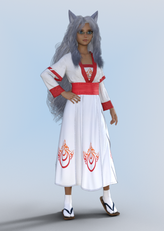 Inari Temple Guardian Fox
Ok Actually playing with dforce for the first time.  I really don't want to might have to do a Uvmap for this so I can get rid of a few things that original uvmap won't let me grrr.  
Keywords: kitsune miko foxgirl anime manga