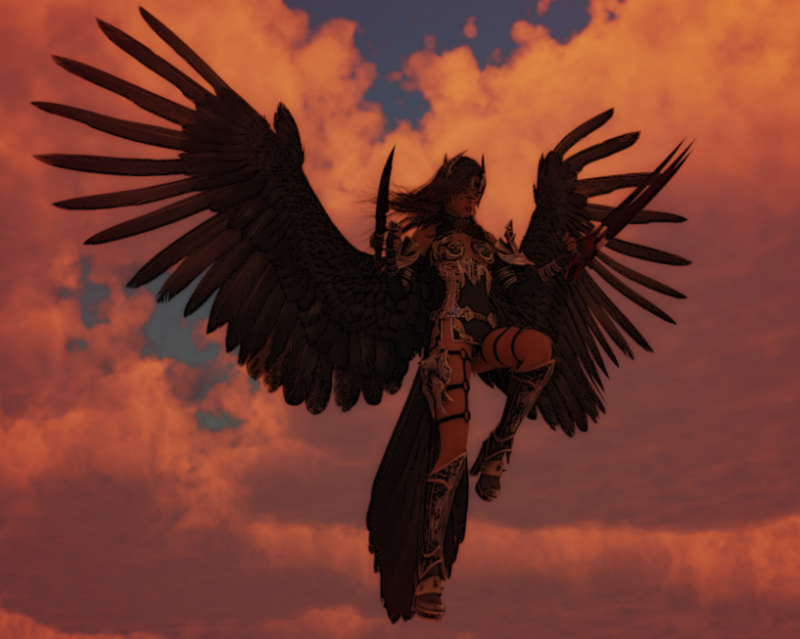 Above the Clouds of War
Messing around with Arki's new Wings.. Badb..look her up
