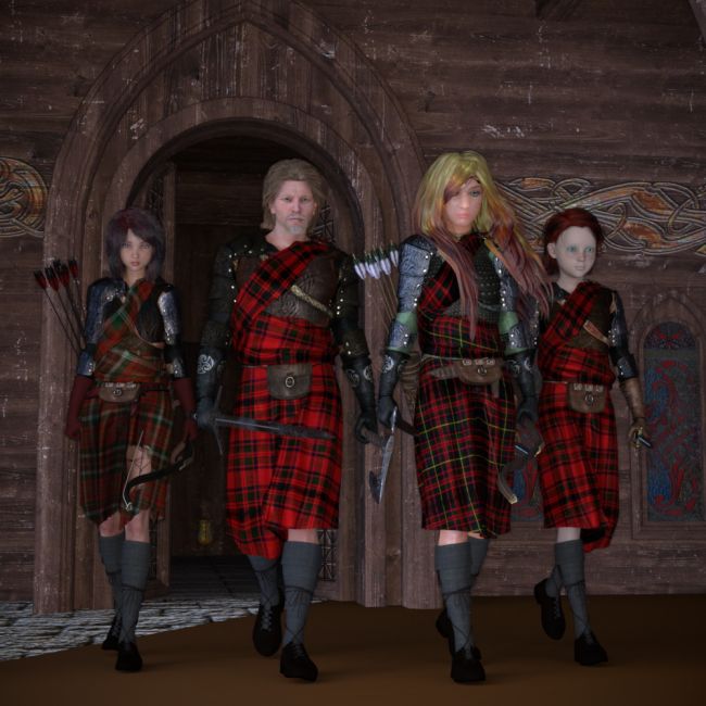 Hunting Party
Call to Arms part 2 .   Thought the kitbash on the archer rig was not to badly done. Also have the proper setts to the clan tartans  hunting and modern. 
