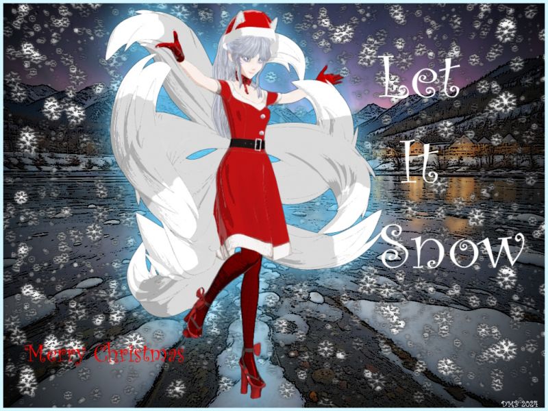 Let it Snow
Ok this one was a pain to do lol. But Kasumi, our resident nine tail, granting her foundling daughter's wish for snow on Christmas. Merry Christmas. 
