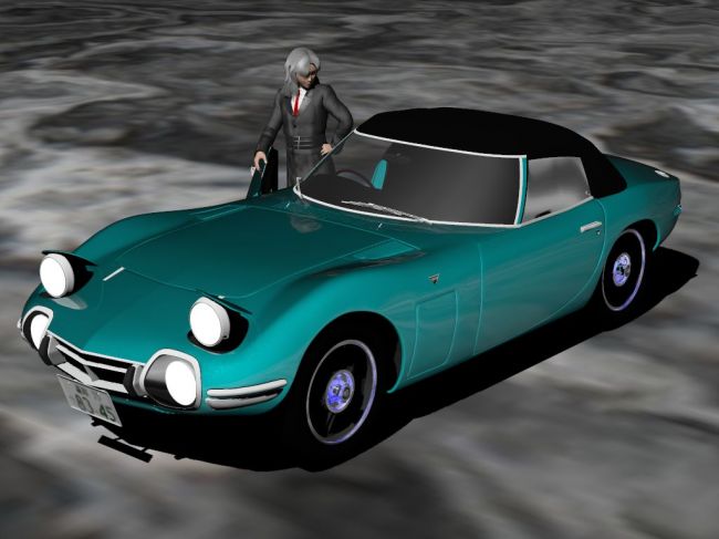Toyota 2000GT Mystery Hunter FF
One more time, however this time with a renderer I'm more familiar with. Finally converted the car for Poser, a bit of a trip, but doneable. Metal Flake Two tone green. Single light.
I hope you enjoy
Cheers 8 )

