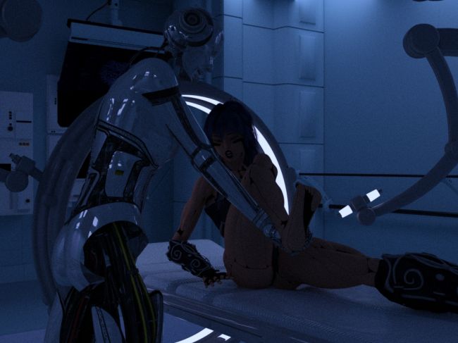 She's here somewhere Part 3
Apparently kicking a large concrete bunker is a bad idea.
Aiko Combot getting some TLC from a robot nurse, who admonishes about tensile streangths.
I hope you enjoy.
She'll be up and about for another render soon.
8 )
Cheers
