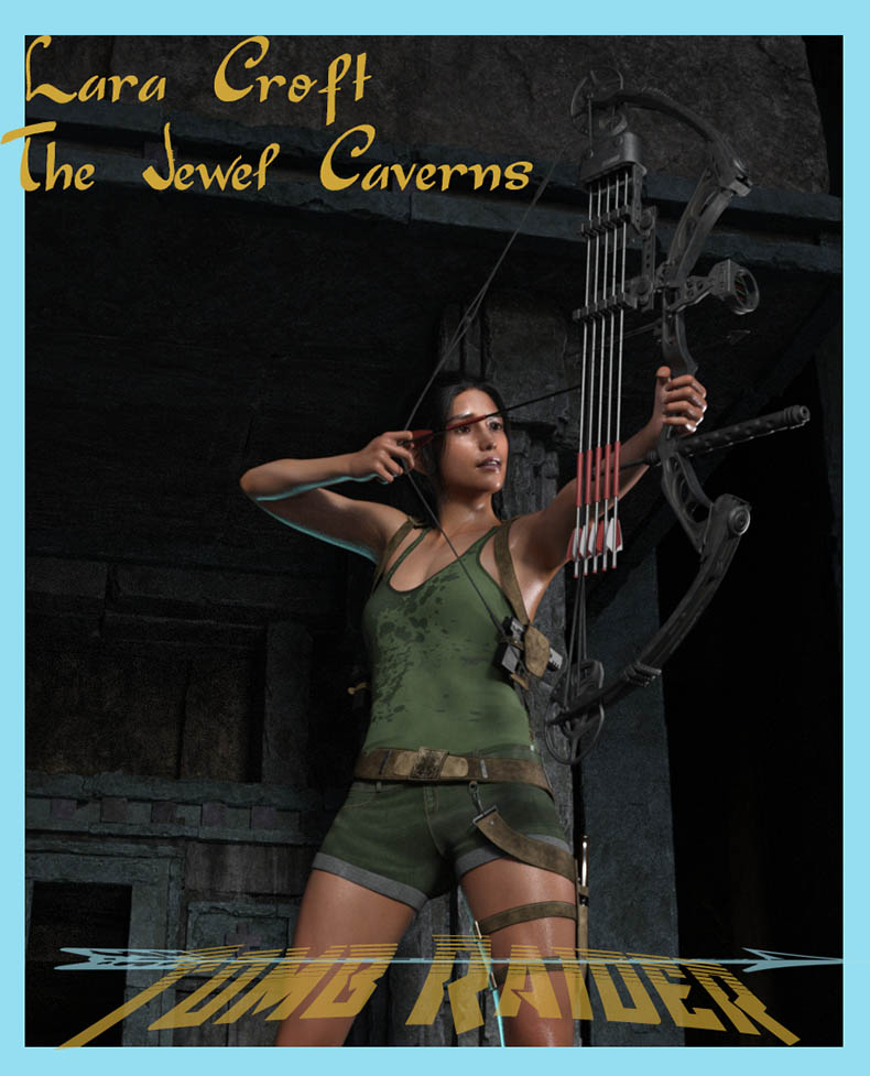 Lara Croft  in  ~The Jewel Caverns~
Second attempt at trying to create a Tomb Raider render.  This time I went for a poster art style
Keywords: Tomb Raider