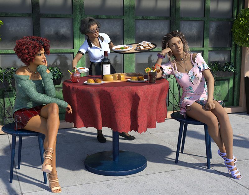 Damn! You’re Fine
Enjoying brunch at their favorite café Makya and Cyrene suddenly find themselves thinking, “Damn You’re Fine!” as one particular member of the male persuasion walked by.
Keywords: Girls