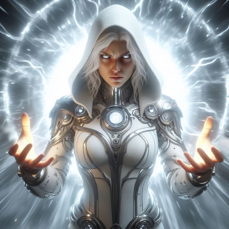 Quantum tunneling 
This is a portrait of one of my D&D players character casting a researched spell. 
Keywords: sorceress