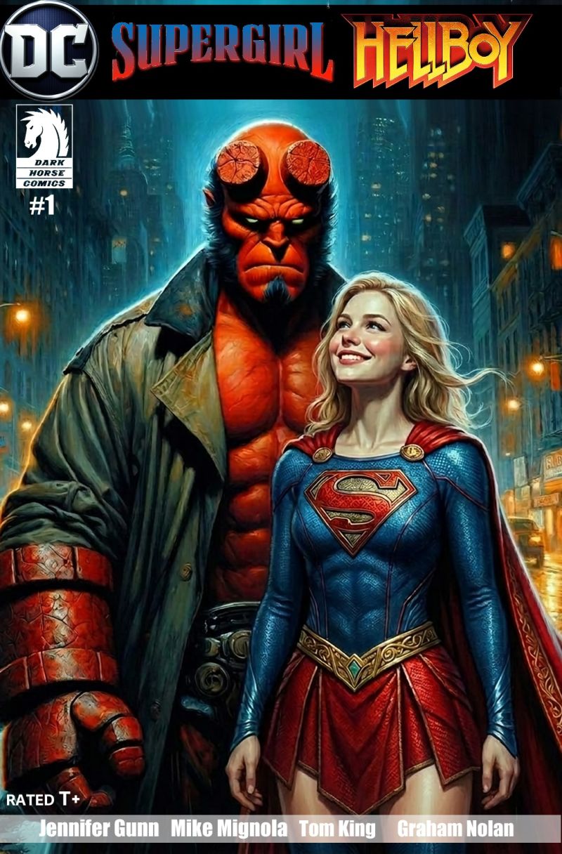 Crossover #1
This isn't my artwork , My wife did this. She kind of specializes in comic covers
Keywords: hellboy supergirl
