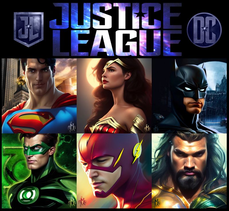 Justice League
I have done several portraits of super heroes and it seemed counter productive to post them all up one at a time here as they are all available to view on my website. Instead I put together a composition of six of the main Justice League characters (Comic book rather than movie grouping as Cyborg really wasn't part of the founding of the JLA.) 
Keywords: Justice League superman batman wonder woman green lantern flash aquaman