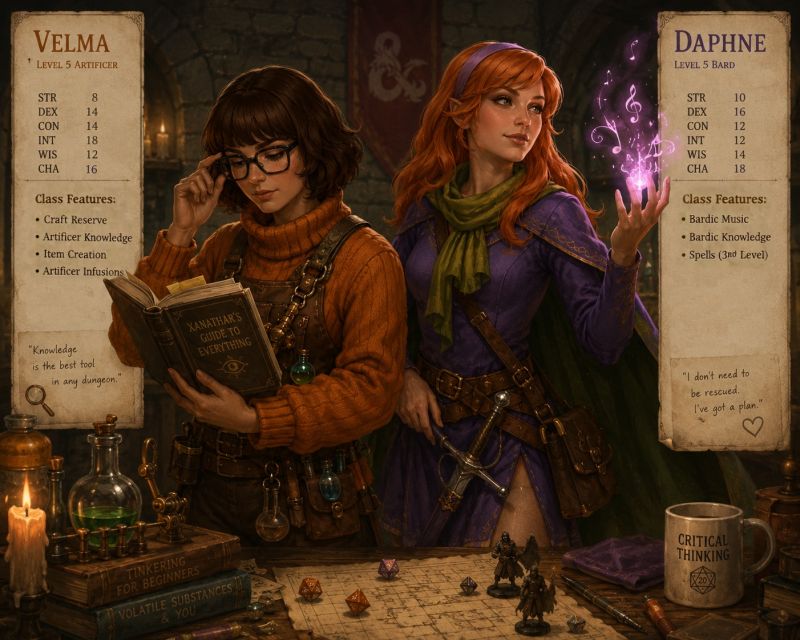 I am a big Dork. 
What can I say, I converted Velma and Daphanie into D&D characters.  
Keywords: scooby doo