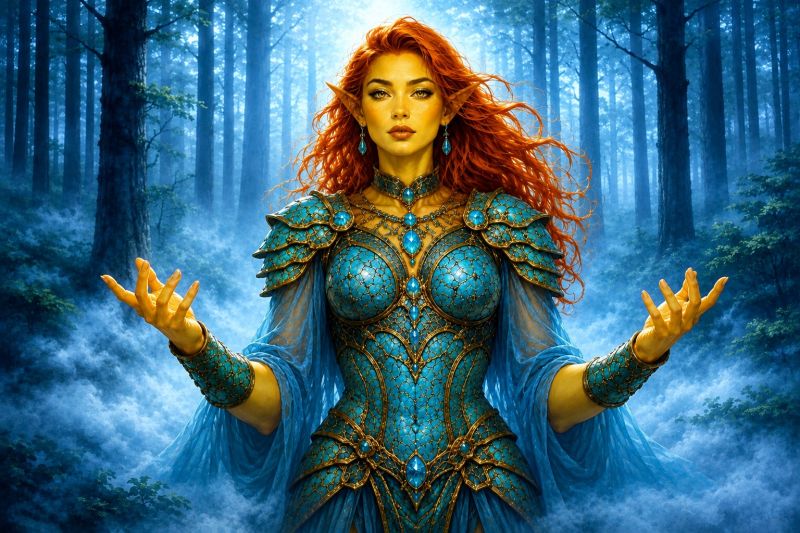 Hobgoblin Queen
In hobgoblin culture bangles and beads are a big thing among women. turquoise is among their favorite. The more she displays the wealthier she is. 
Keywords: hobgoblin