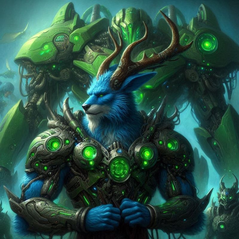 G-Lop's Battle mech
this is an interesting one. G-lop is a firbolg (a race from the Tesseract) druid. The Mech is a giant suit of magical battle armor used to Fight a monster that comes from Dragon Magazine #258 called "the Sheen" a mechanical life form that wants to wipe out humanity. 
Keywords: Firbolg, Mech