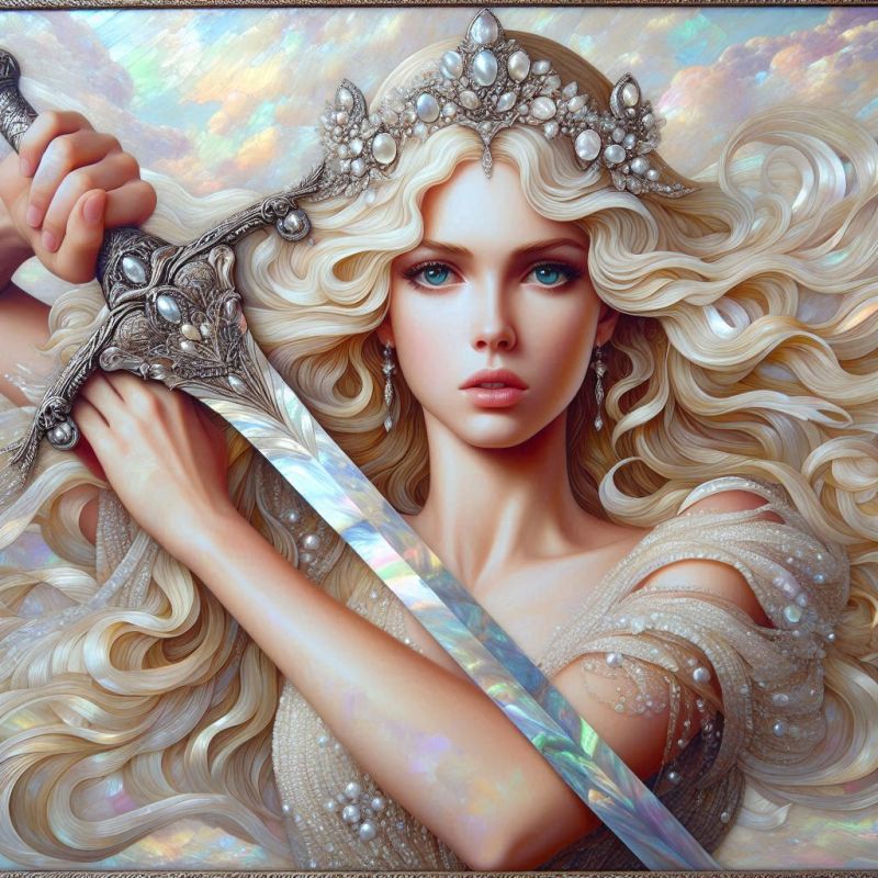 The Swordsmith - Korelite Blade
When crafting mythic blades materials are important. Korelite is a rare metal with the appearance of Mother of pearl. 
Keywords: Swordsmith