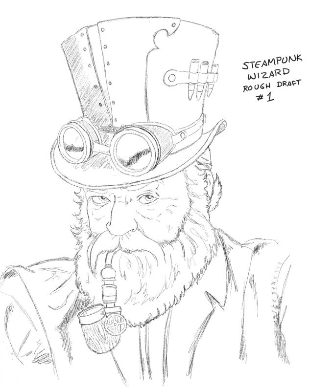 rough sketch
Generally all of my art pieces start with a rough draft sketch of whatever I am trying to make. I thought it might be interesting for you to actually see one of those sketches.
Keywords: steampunk wizard sketch