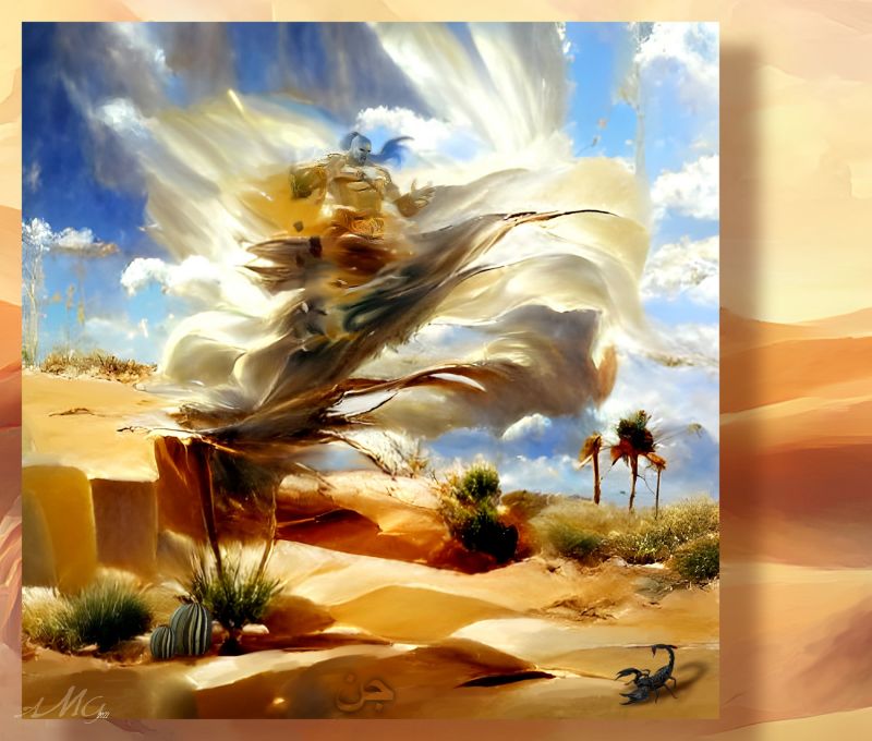 Sultan of the desert winds - SAOTW winner 06/25/22
So for anyone who isn't familiar with my art, I would call it finger painting with a stylus. I basically lay down blobs of color and use blend and smudge tools to move the color around until I come up with something I like. 
Keywords: Djinn desert