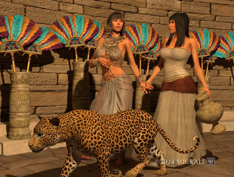 Goddesses
"Bastet, goddess of cats, and Renenutet, goddess of wine, in their human forms. Bastet is lusting for wine..."

thanks for looking, enjoy.
