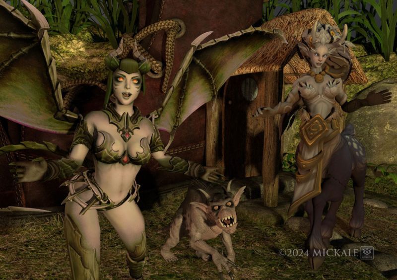 Inhabitants of ShoeHouse
"Hello stranger, welcome to ShoeHouse! Travelers are always invited to dine with us. Our visitors are all served ... well."

had no idea in mind, so just having fun on a storming and hailing and tornadoing night with DM and Summoner props and characters, thanks for looking, enjoy.

