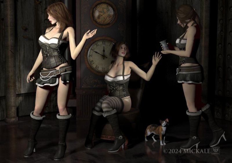 Steampunk Cabaret
"Almost showtime for the Steampunk Midnight Cabaret Dancers.. but the new member was having a bit of stage jitters.. luckily, another member found her some wine. the show went quite well." 

Thanks for looking, enjoy
