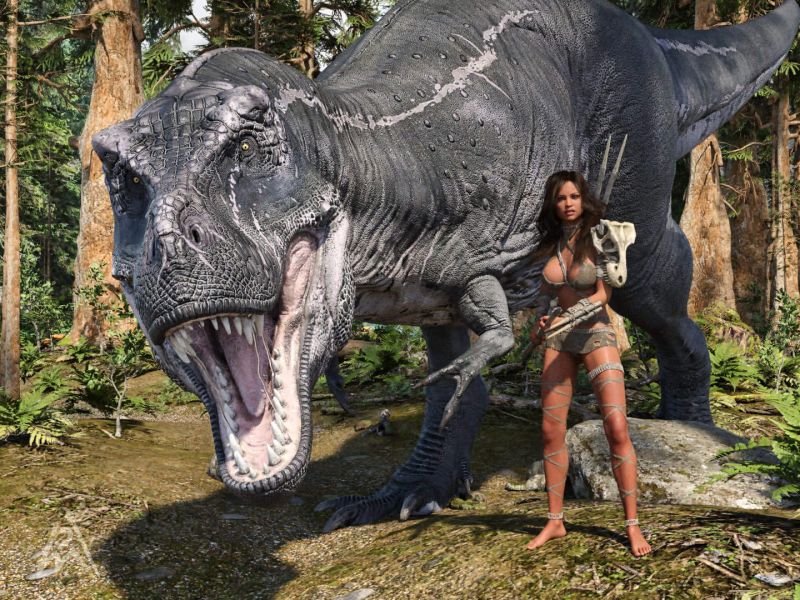 Come on
~TOTW WINNER WK OF 8/13/22~
I am not sure to go further in this direction. It is a nice lady but her partner looks not so friendly.

A Daz Studio Iray render and the postwork done in Affinity Photo.
Keywords: TOTW 8/13/22 female dinosaur jungle