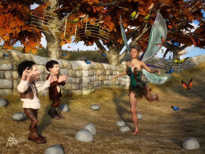 Dance of the Falling Leaves
In the heart of an ancient forest, where the trees whispered secrets to the wind, there lived Ember, the radiant Autumn Fae. As the first leaves began to descend, Ember felt an irresistible urge to dance. With wings adorned in the hues of a setting sun, she gracefully twirled beneath the amber canopy, each pirouette releasing a cascade of leaves in her wake.

As Ember twirled and spun, the dwarfs watched in awe, momentarily setting aside their mining tools to witness the unexpected spectacle unfolding before them.
