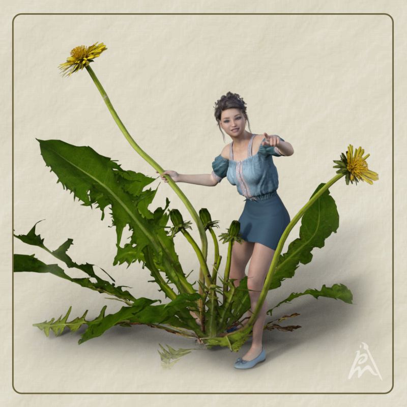 Flower Girl
In this render I did a test with a plant from GScatter (gscatter.com), an addon for Blender. I exported one of these plants from Blender 3.5 to Daz Studio and used it in this render as a test. I scaled the plant much up here for this scene. The addon and a huge collection of plants are free.
Keywords: flower plant woman
