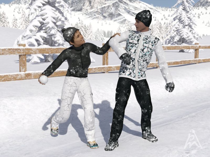 A Frosty Duel Between Friends
In the heart of a winter wonderland, with snow-covered trees are two friends playfully tossed snow at each other.

Emma, with her mischievous grin, crafted the perfect snowball, packing it tightly in her gloved hands. She took aim at Mark but he is not defenseless, he also has a snowball in his hand, reserved for Emma.

As they strolled back through the winter landscape, their friendship warmed their hearts.

