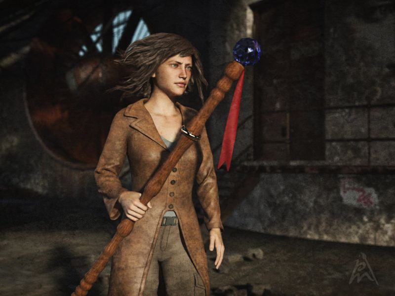 Lonely
She is lonely but she knows she is not alone in this abandon city. It is dangerous place but there is no other way. She needs to look for a place where she can stay over night then the sun is already very low and wind is blowing.

Post-Apo Vignette by Pamawo (Renderosity)
Adventure Hunter Outfit for Genesis 8 and 8.1 Females by Esha (Daz3D)
Own stick (staff) and pose.

Postwork done with Luminar 4 and Affinity Photo
