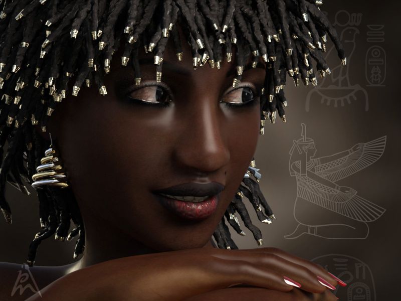 Nubian Queen (2)
When I saw Jamalia this idea popped up in my mind. Together with Jean-Luc's earrings and Prae's Azaka Hair I could create what I had in my mind.
Jean-Luc's earring can be easily adjusted to the G8F character. I used Iray shaders on the earrings.

I used three item that I won:
- Earrings Vol. 1 by Jean-Luc Ajrarn
- Jamalia by AngellsGraphics
- Azaka Hair by Prae

Keywords: queen