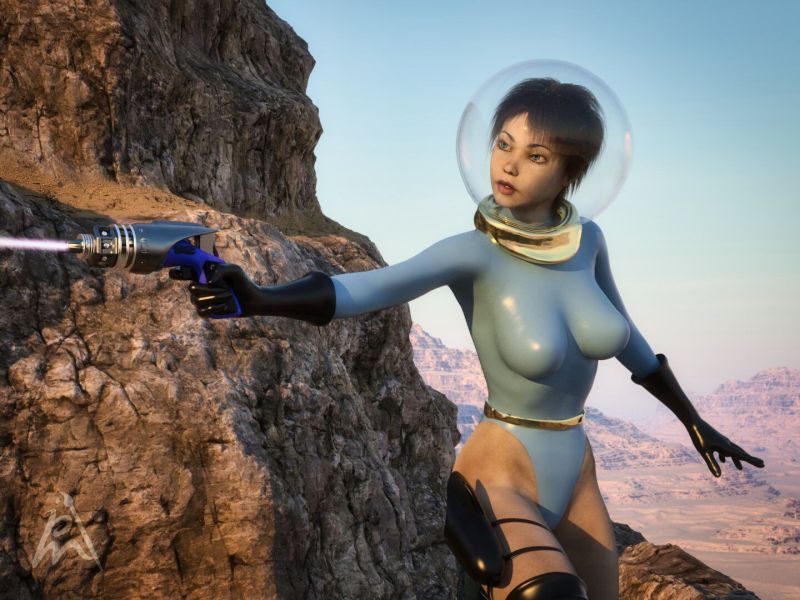 Stella Orion
In the year 2147, when humanity had finally mastered interstellar travel, there emerged a daring explorer by the name of Stella Orion. With her fiery spirit and insatiable curiosity, she embarked on a journey through the uncharted depths of the cosmos.

Clad in a sleek light blue spacesuit, Stella ventured into the unknown with her trusty laser gun at her side. But what truly set her apart was her remarkable glass ball helmet, a marvel of futuristic technology that allowed her to witness the wonders of the universe in all their splendor.


Suzi Moonbeam: Galaxy Defender by  shadownet, pixeluna, ghostman (RR)
Tau Hair by Prae (RR)
Easy Environments: ExoPlanet II by Flipmode (RR)
Keywords: Sci-Fi helmet spacesuit lasergun