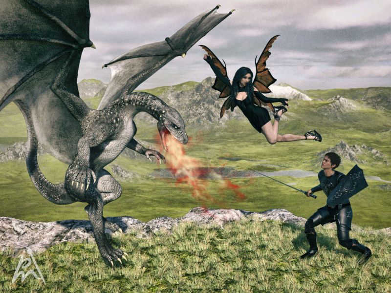 2nd Place~Stop!
The gothic fairy flies in to stop them, maybe she can stop the fight.

Items used:
Joy by HannesW (RenderHub)
Kio and Hair for Genesis 8 Male by Vyusur (RenderHub)
dForce Gothic Punk Outfit for Genesis 8 and 8.1 Females by fjaa3d (Daz3D)
Faery Wings  by SWAM  (Daz3D)
Easy Environments: Highlands by  Flipmode (Daz3D)
Knight Champion Outfit for Genesis 8 Male(s) by -Yannek- (Daz3D)
DAZ Dragon 3 (Daz3D)
Delphi Hair for Genesis 3 & 8 Female(s) by AprilYSH (Daz3D)
Keywords: gothic fairy knight dragon
