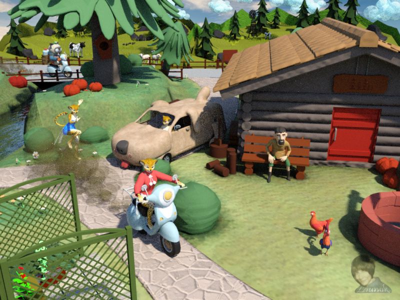 Toon Valley
A lovely summer's day to relax and touring the beautiful Toon Valley!

ITEMS USED:

Terrain:  Layout (dragon place) by 3DWorkbench (Sketchfab)

Wagon-dog by 3DWorkbench (Sketchfab)
Milk Delivery by anastasiaremezova (Sketchfab) / Background & Scooter
Melody for A3 (Daz3D) / Poses by Petege
Garden Trellis Area by Geralday
Handpainted Rooster and Hen by Enkarra (Sketchfab)
Water reflection by Petege

Daz Studio Iray Render



Keywords: 3D, scene, landscape, cartoon