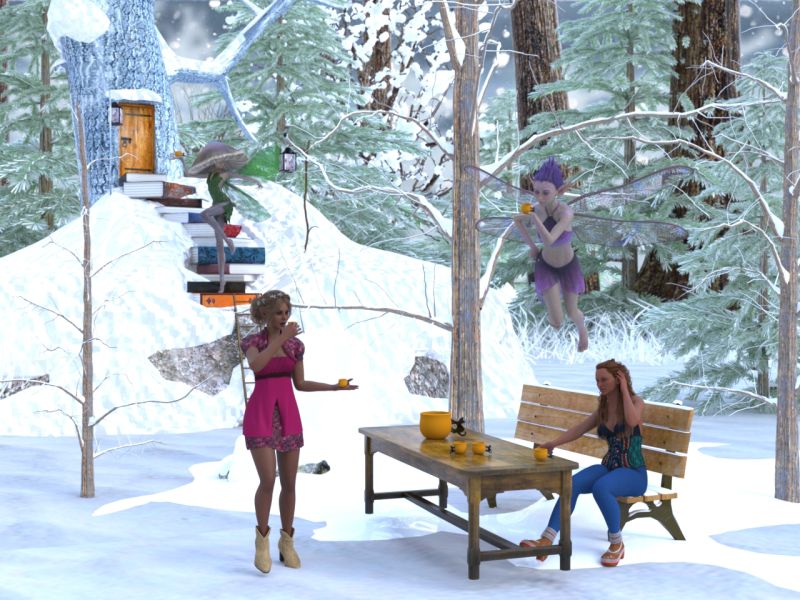 A coffee corner in an enchanted forest
