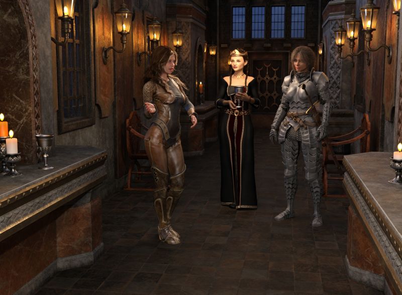 Thee Queen Arrives - SAOTW winner 01/04/25
The Queen has arrived at the Duke's castle quietly in the night.  She is traveling only with her trusted guard, Brita.  A squire rushes to great her with a refreshment.  The Duke is racing around waking the staff and trying to get a proper welcome together.  He wonders aprehensively, "What is it that would cause the queen to personally come here to talk to him?"  
Keywords: fantasy medieval